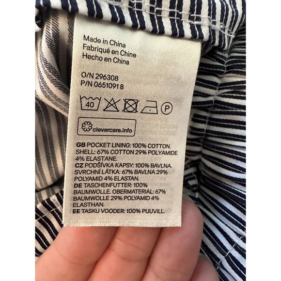 H&M Sz 6 Navy and White Striped Wide Straight Leg Trousers With Paperbag Waist - Picture 4 of 9